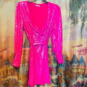 Gianni Bini V-Neck Long Sleeve Sequin Wrap Dress